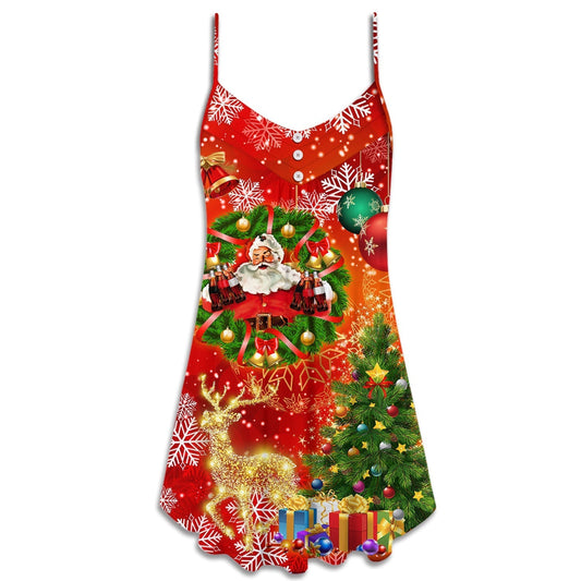 Christmas Santa Drinking Tree Lights – Women's Summer Sleeveless V-Neck Camisole Dress