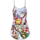 Christmas Santa And Gnomes V-Neck Sleeveless Cami Dress For Festivals Travel And Relaxed Casual Summer Wear