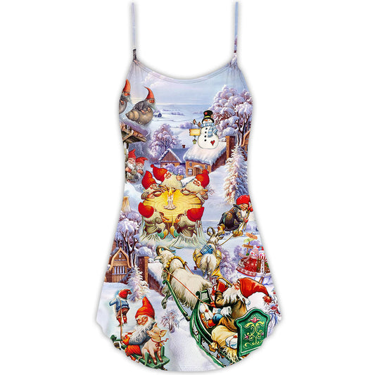 Christmas Santa And Gnomes – Women's Summer Sleeveless V-Neck Camisole Dress