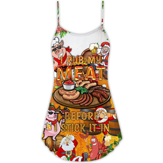 Christmas BBQ Rub My Meat Funny – Women's Summer Sleeveless V-Neck Camisole Dress