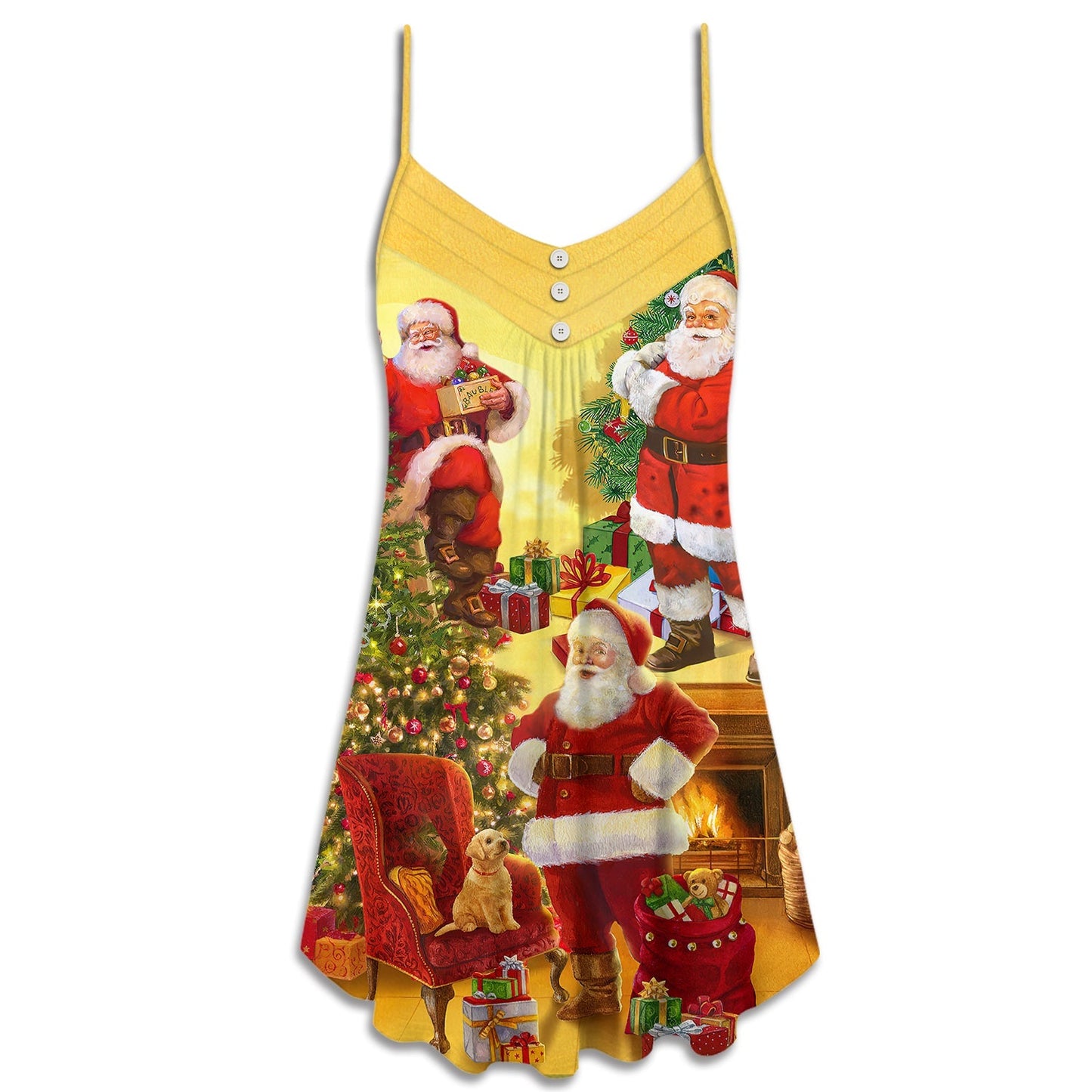 Santa Story Holiday Joy V-Neck Sleeveless Cami Dress For Festive Events And Casual Summer Styling