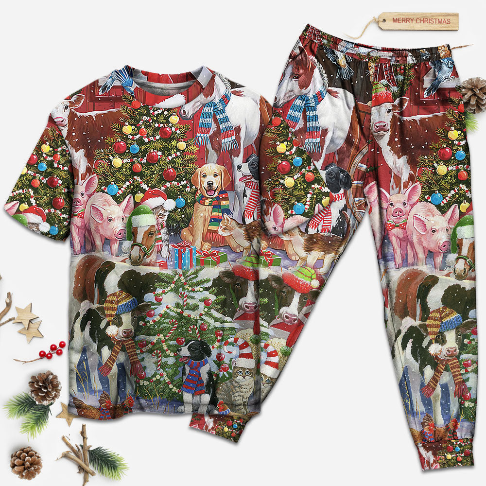 Farmhouse Christmas Joy Short Sleeve Pajamas Set For Festive Sleepovers And Family Photos