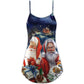 Christmas Santa Snow Night V-Neck Sleeveless Cami Dress For Festivals Travel And Relaxed Casual Summer Wear