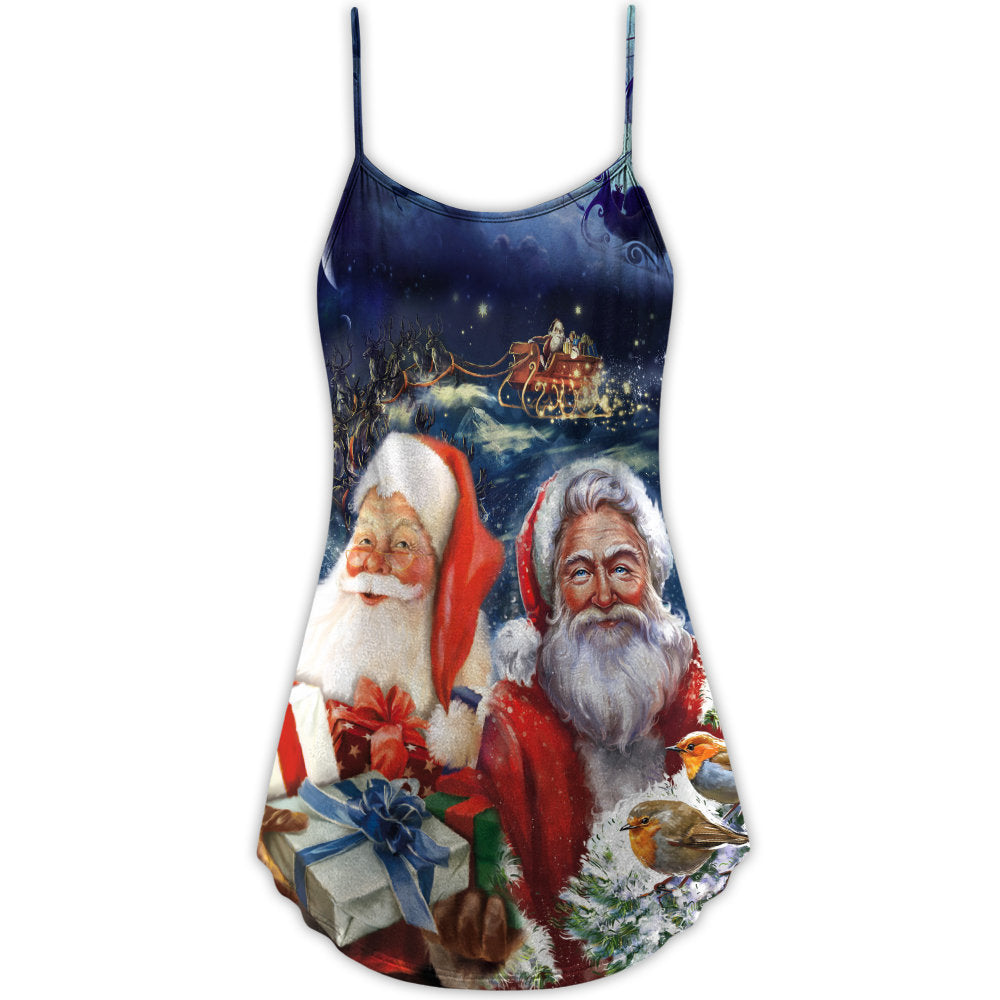 Christmas Santa Snow Night V-Neck Sleeveless Cami Dress For Festivals Travel And Relaxed Casual Summer Wear