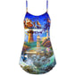 Lighthouse Santa Shine Bright V-Neck Sleeveless Cami Dress For Festivals Travel And Relaxed Casual Summer Wear