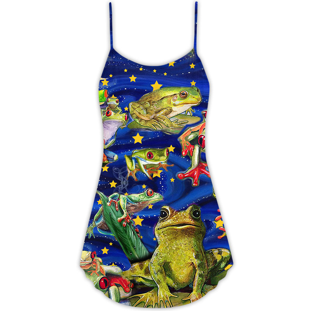 Frog Life Merry Christmas Snow V-Neck Sleeveless Cami Dress For Festive Events And Casual Summer Styling