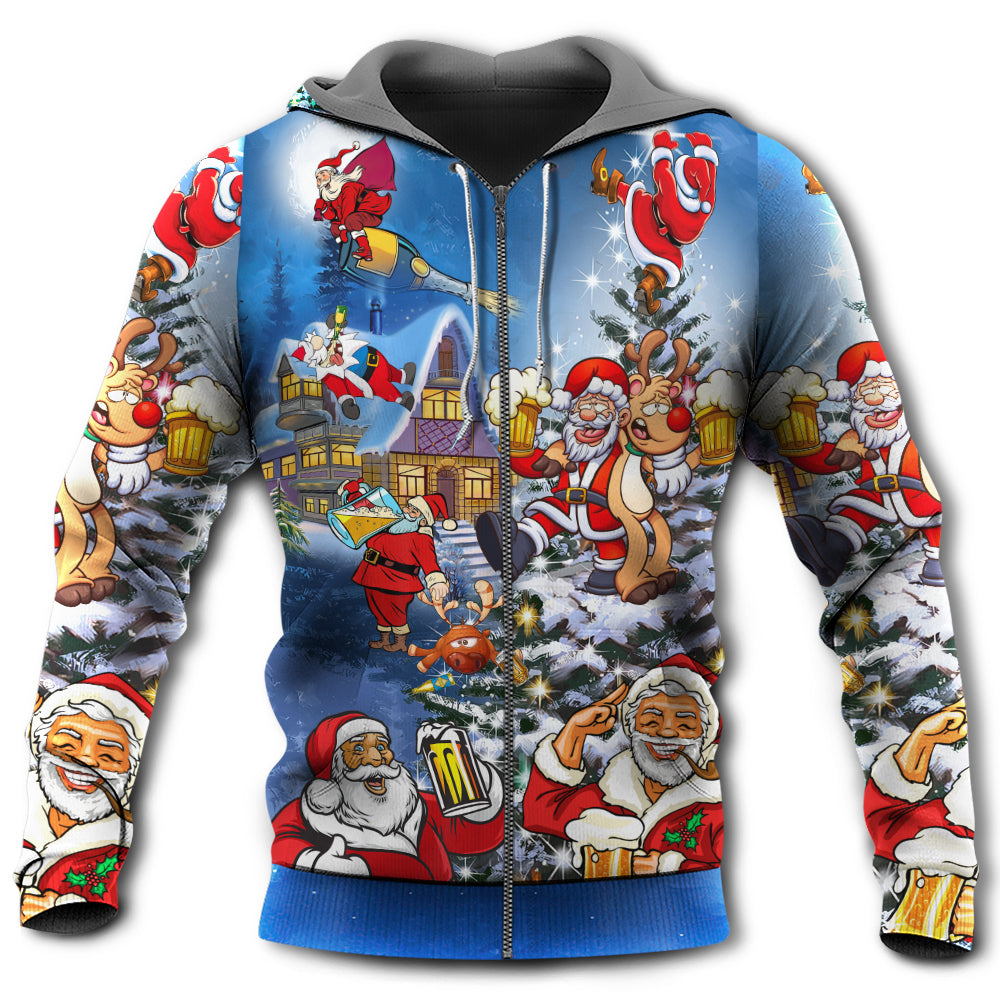 Funny Christmas Santa Drinking Beer Hoodie For Holiday Parties Weekend Outings And Cheerful Gift Giving