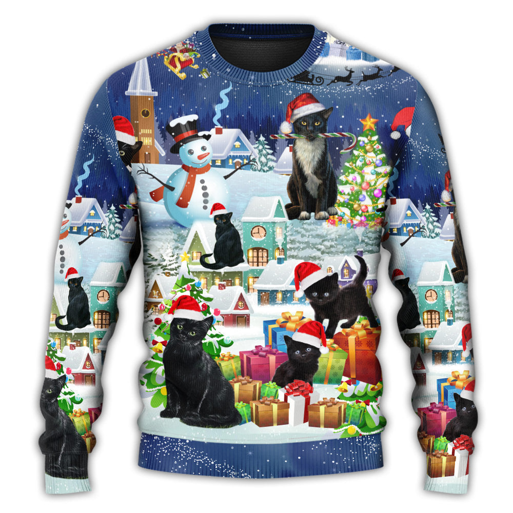 Christmas Black Cat Merry Catmas Sweater For Seasonal Parties Cozy Gatherings And Thoughtful Holiday Gifts