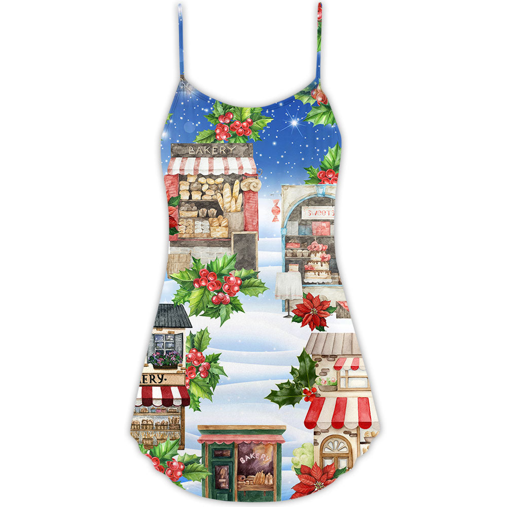Christmas Baking Snowy Holiday – Women's Summer Sleeveless V-Neck Camisole Dress
