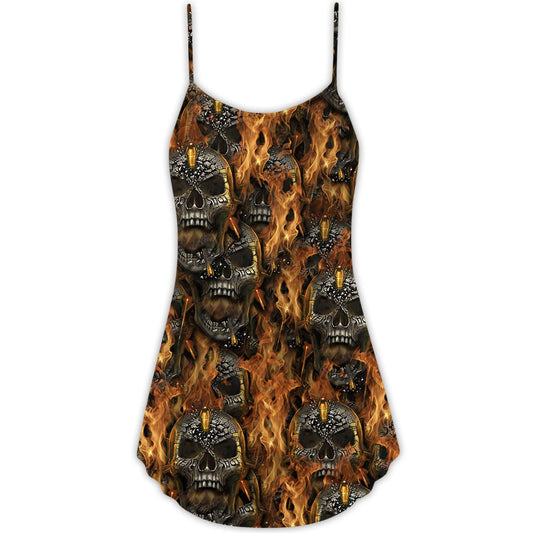 Skull Fire Bullet Style – Women's Summer Sleeveless V-Neck Camisole Dress