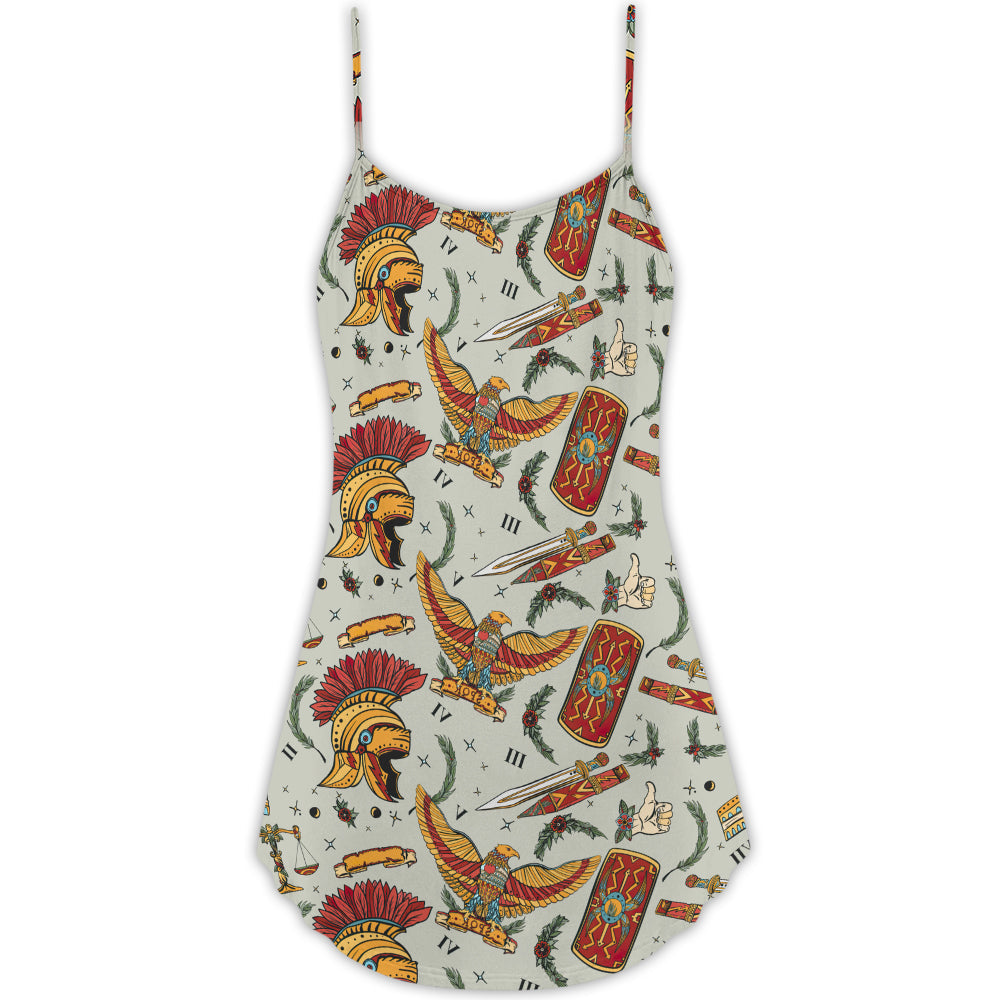 Christmas Ancient Warrior Symbols V-Neck Sleeveless Cami Dress For Holiday Parties And Relaxed Vacation Wear