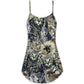 Vintage Cat Floral Neutral V-Neck Sleeveless Cami Dress For Vacations And Casual Warm Weather Wear