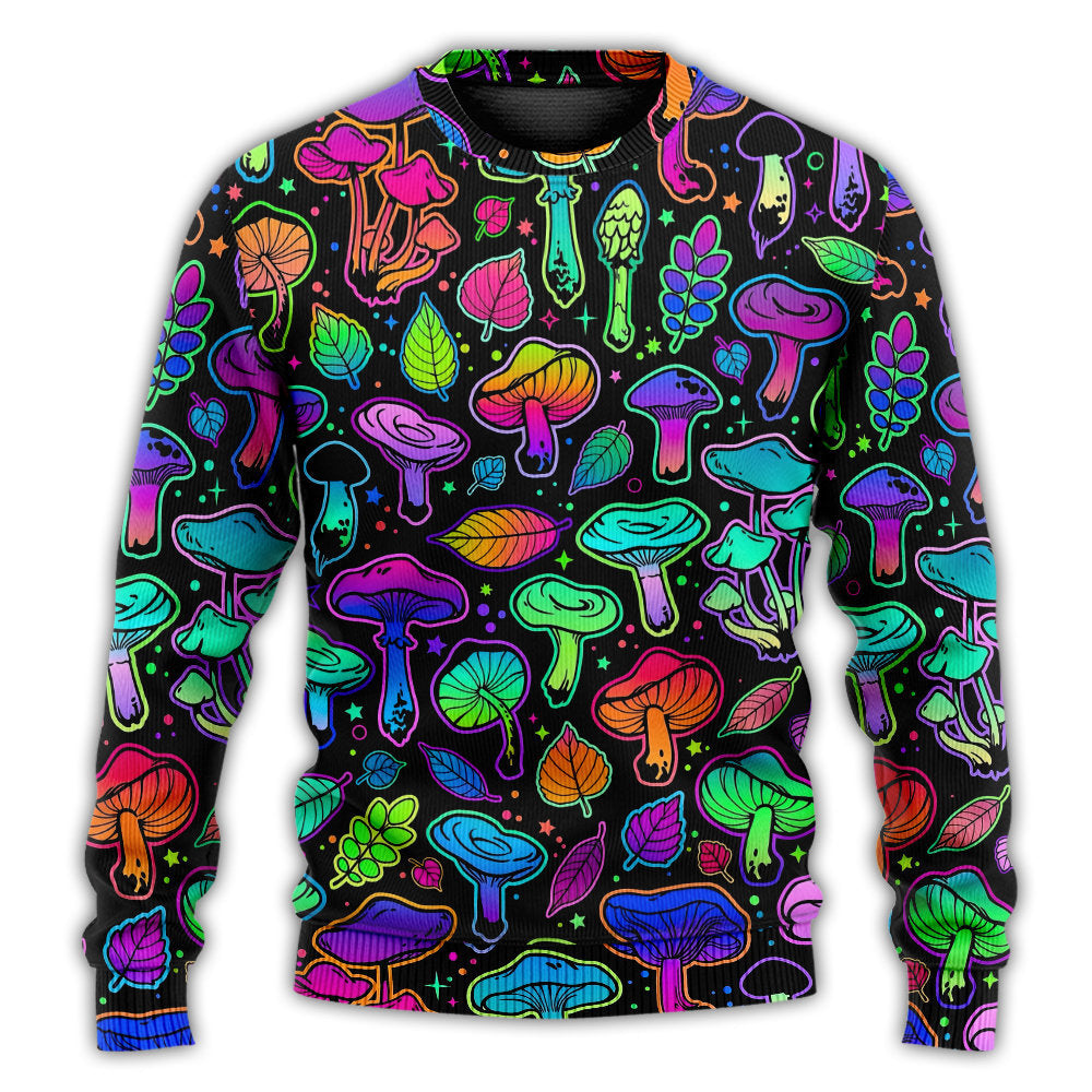 Neon Colorful Mushroom With Leaf Sweater For Festival Adventures Vacations And Relaxed Daily Styling