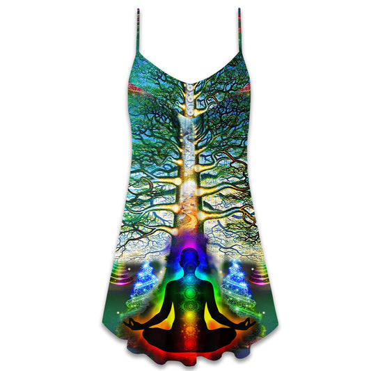 Yoga Tree Of Life Christmas V-Neck Sleeveless Cami Dress For Festive Events And Casual Summer Styling