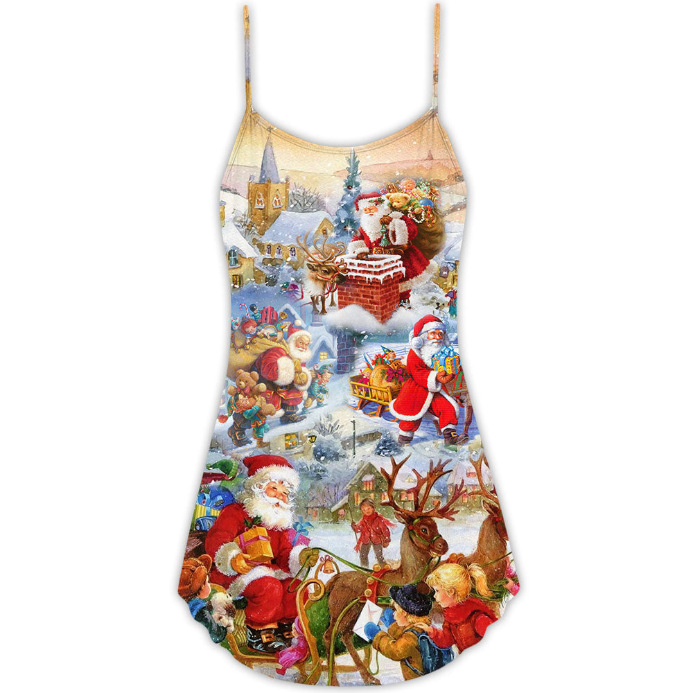 Christmas Holly Jolly Holiday V-Neck Sleeveless Cami Dress For Holiday Parties And Relaxed Vacation Wear