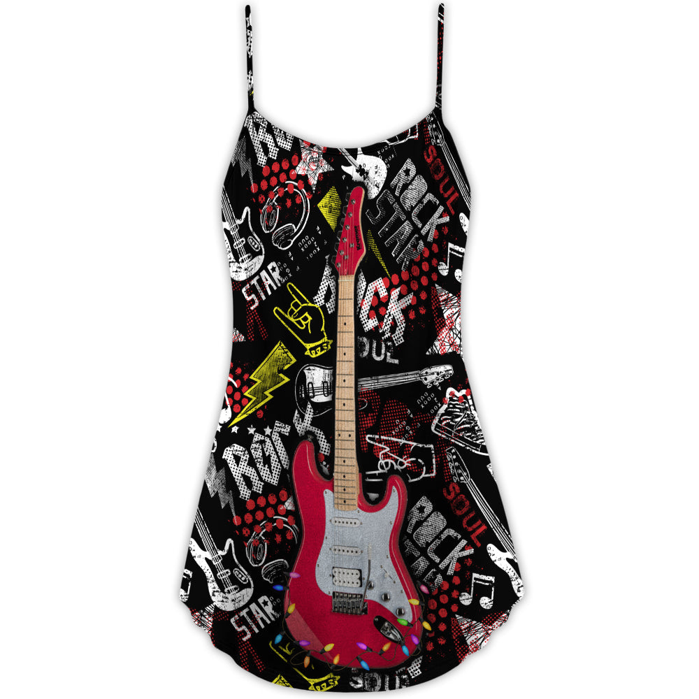 Christmas Guitar Rock Soul Love V-Neck Sleeveless Cami Dress For Festive Events And Casual Summer Styling