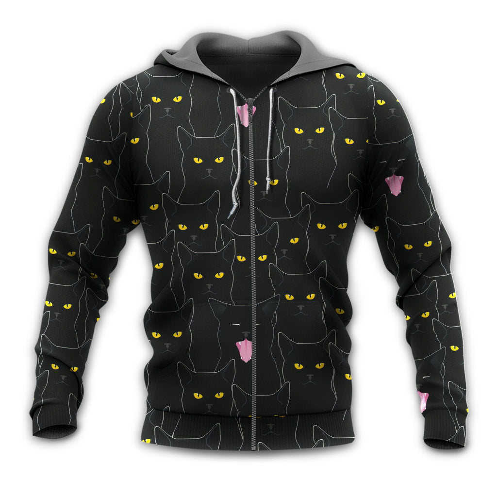 Black Cute Cat Eye Contact Hoodie For Wildlife Themes Travel Days And Comfortable Casual Style