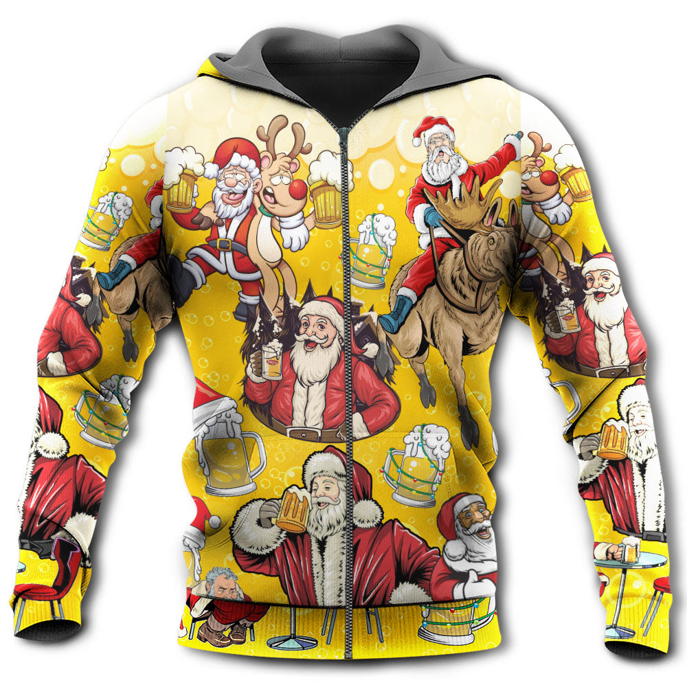 Funny Beer Santa Holiday Hoodie For Christmas Events Holiday Travel And Comfortable Casual Outfits
