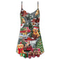 Christmas Dogs Love Holiday Time V-Neck Sleeveless Cami Dress For Festive Events And Casual Summer Styling