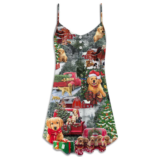 Christmas Dogs Love Holiday Time – Women's Summer Sleeveless V-Neck Camisole Dress