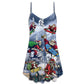 Christmas Santa Skateboarding Snow V-Neck Sleeveless Cami Dress For Festive Events And Casual Summer Styling