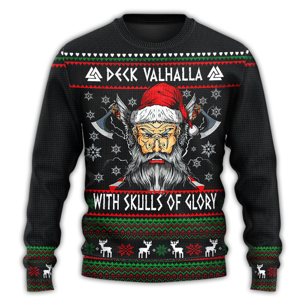 Christmas Valhalla Skull Of Glory Sweater For Holiday Travel Winter Outings And Cheerful Gift Giving