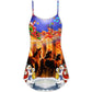 Horse Christmas Santa Theme V-Neck Sleeveless Cami Dress For Summer Vacations Festivals And Casual Everyday Wear