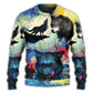Halloween Black Wolf Starry Night Sweater For Fantasy Fans Casual Outings And Weekend Adventures