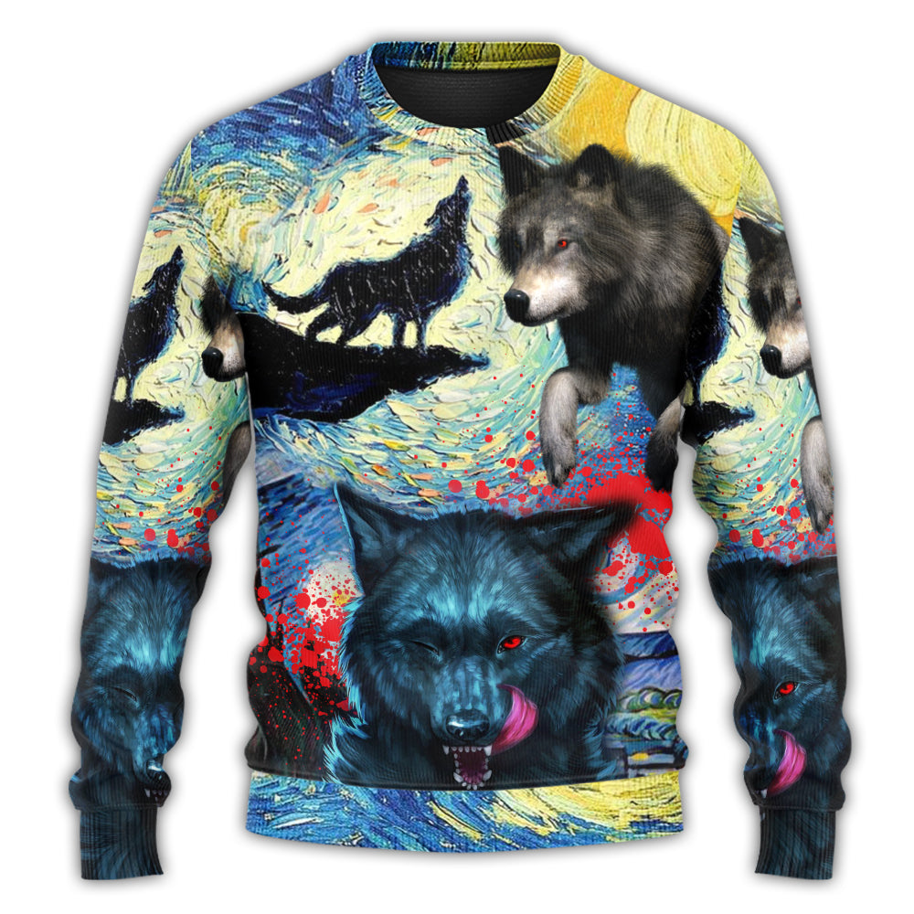 Halloween Black Wolf Starry Night Sweater For Fantasy Fans Casual Outings And Weekend Adventures