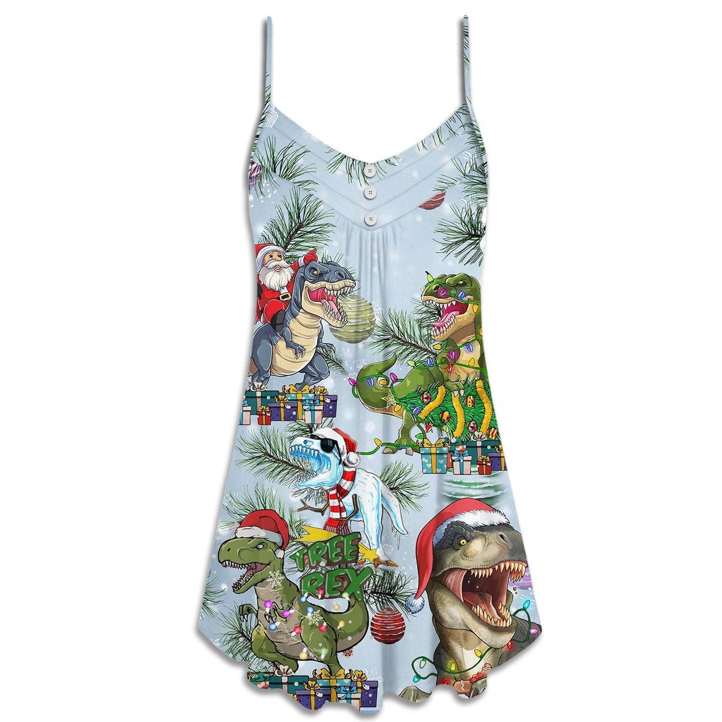 Christmas Dinosaurs Holiday Cheer V-Neck Sleeveless Cami Dress For Festive Events And Casual Summer Styling