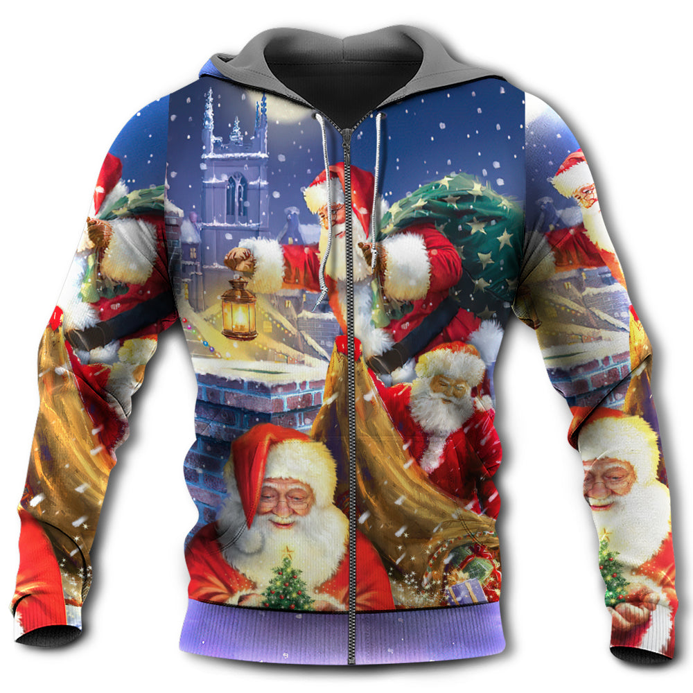 Funny Santa Rooftop Hoodie For Winter Streetwear Christmas Travel And Seasonal Home Gatherings