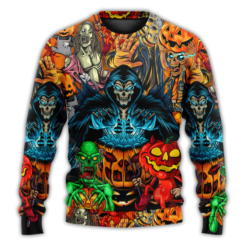 Halloween Skull Pumpkin Dark Sweater For Alternative Fashion Events And Thoughtful Seasonal Gifts