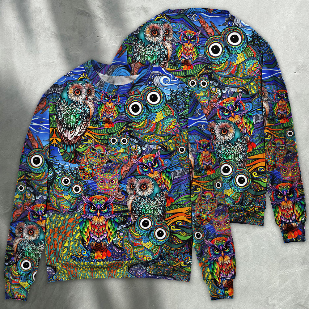 Colorful Hippie Owls Peace Sweater For Artistic Gatherings Travel And Thoughtful Gift Giving