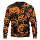 Halloween Black Cat Pumpkin Tropical Sweater For Art Fans Travel Parties And Distinctive Casual Style