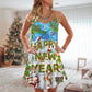 Christmas Happy New Year Snow V-Neck Sleeveless Cami Dress For Festive Events And Casual Summer Styling