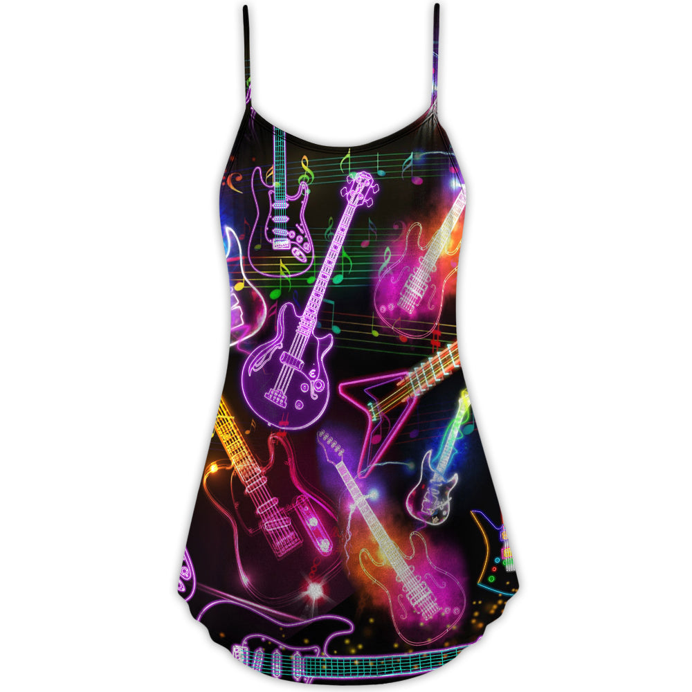 Christmas Guitar Neon Amazing – Women's Summer Sleeveless V-Neck Camisole Dress