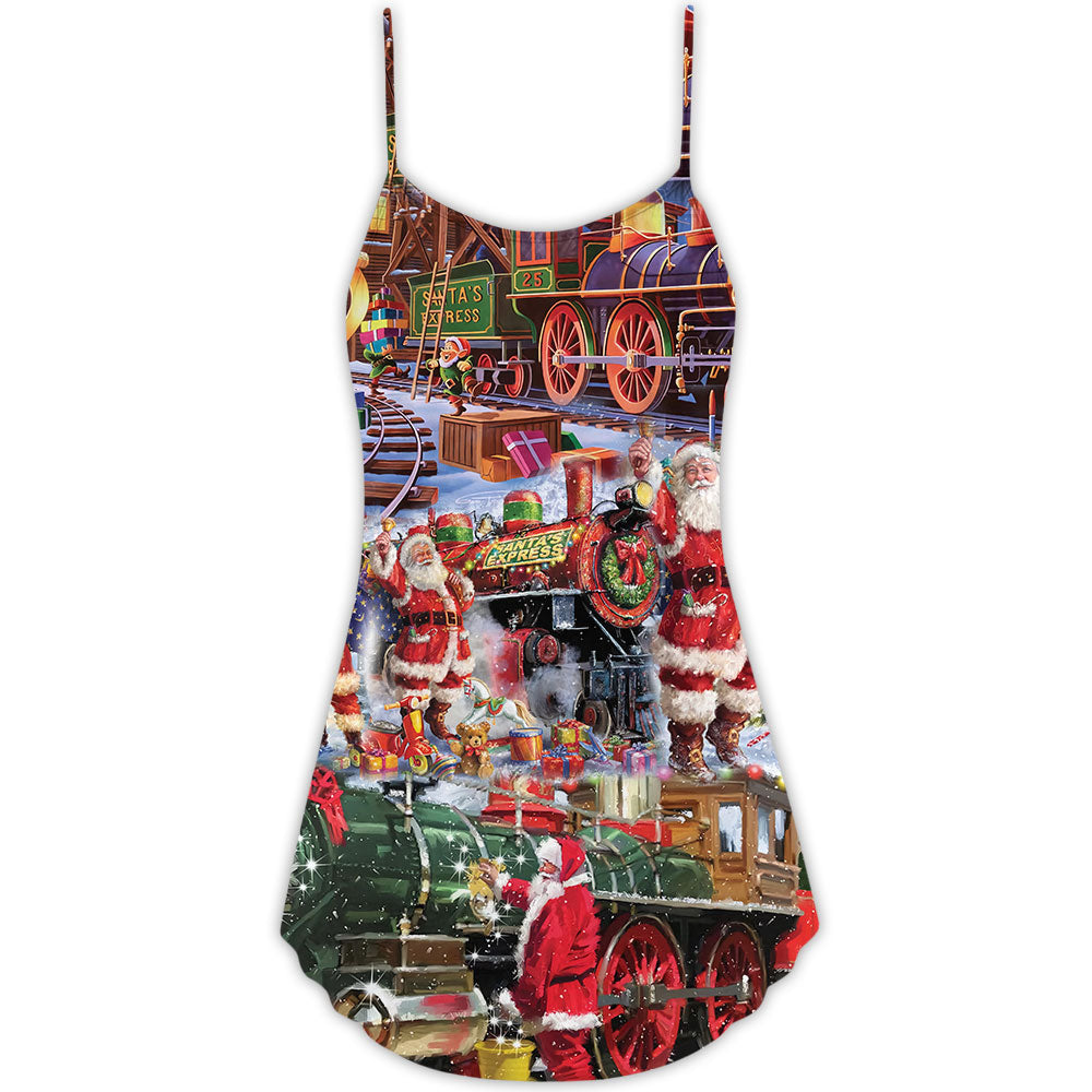 Santa Snow Village Spirit Of Giving V-Neck Sleeveless Cami Dress For Holiday Parties And Relaxed Vacation Wear