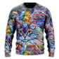 Hippie Colorful Cat Sweater For Creative Spirits Travel Parties And Comfortable Casual Wear
