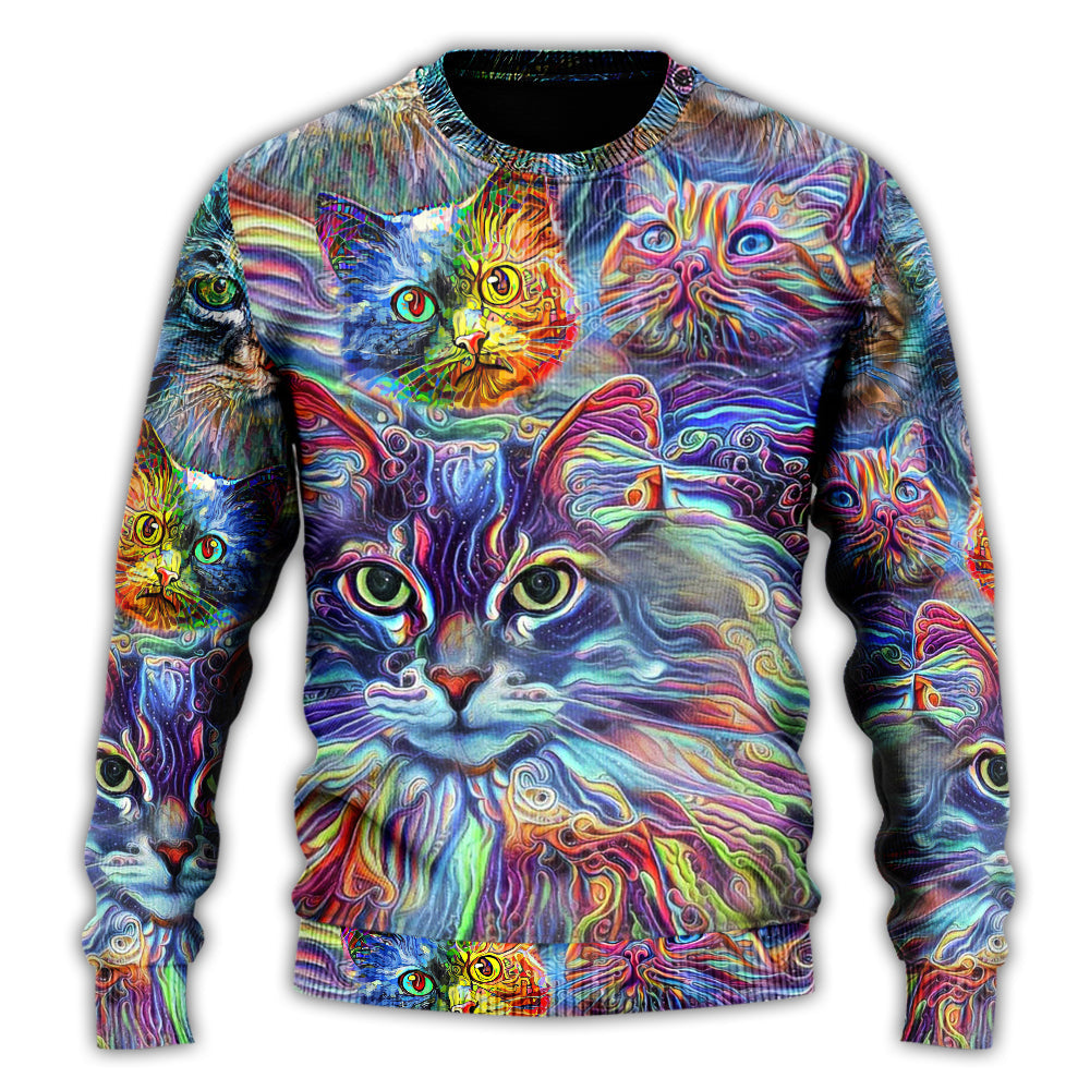 Hippie Colorful Cat Sweater For Creative Spirits Travel Parties And Comfortable Casual Wear