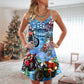 Christmas Driving Santa Claus V-Neck Sleeveless Cami Dress For Weekend Travel And Expressive Casual Fashion