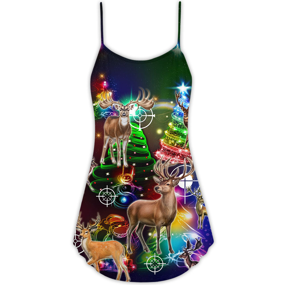 Hunting Lover Christmas Spirit V-Neck Sleeveless Cami Dress For Festivals Travel And Relaxed Casual Summer Wear