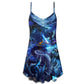 Blue Dragon Skull Fire Lightning V-Neck Sleeveless Cami Dress For Vacations And Casual Warm Weather Wear