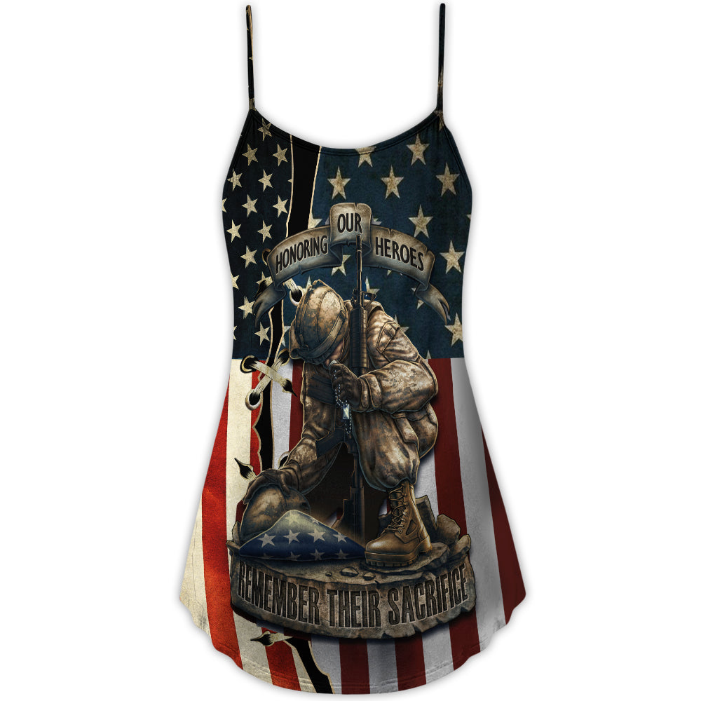 Honoring Our Heroes Tribute V-Neck Sleeveless Cami Dress For Beach Trips Parties And Relaxed Warm Weather Style