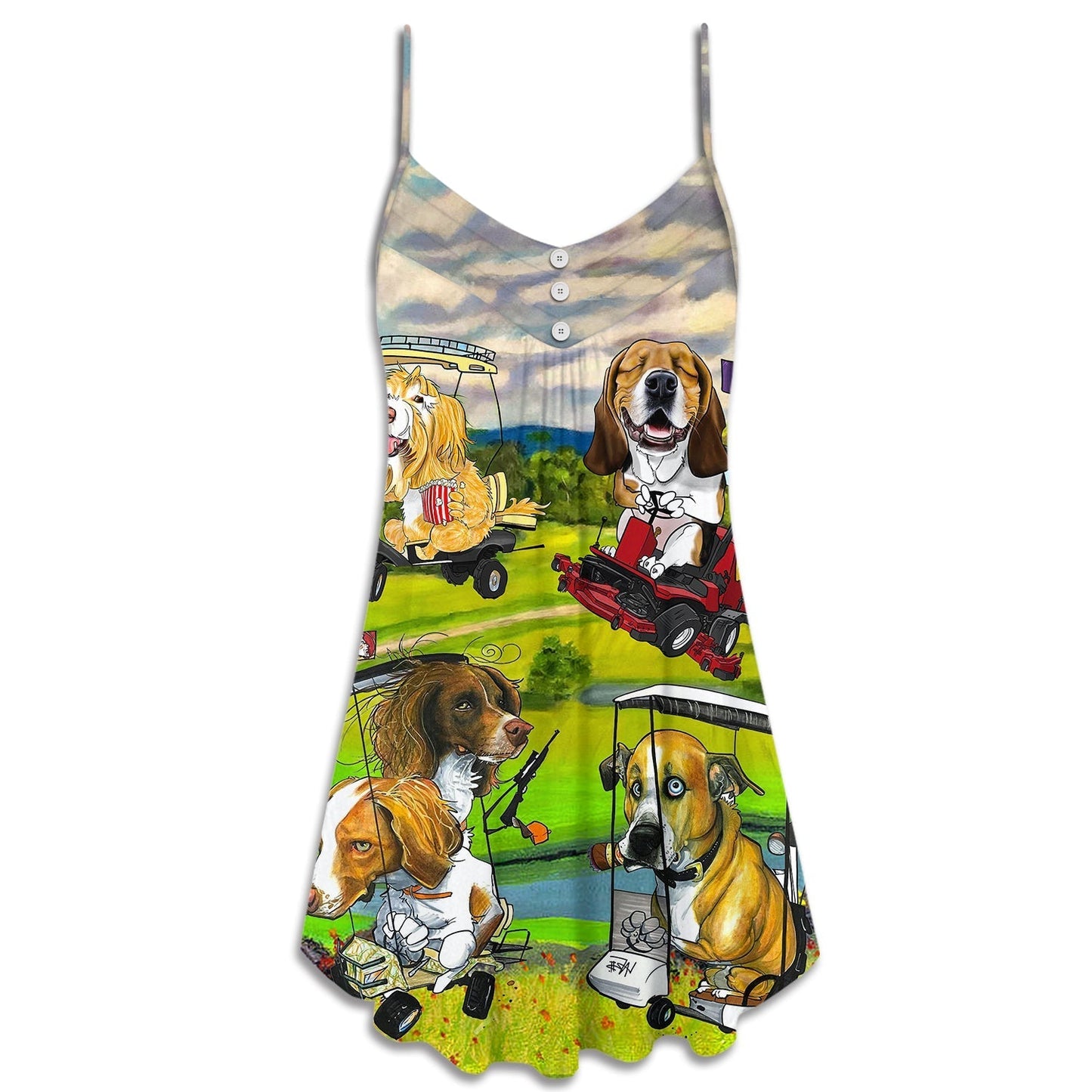 Golf Dog Driving Cart V-Neck Sleeveless Cami Dress For Festival Weekends Travel And Comfortable Casual Outfits