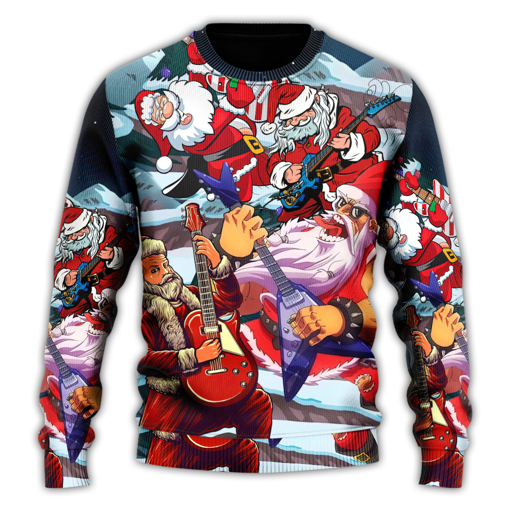 Christmas Santa With Electric Guitar Sweater For Festive Family Events Casual Wear And Holiday Gift Giving