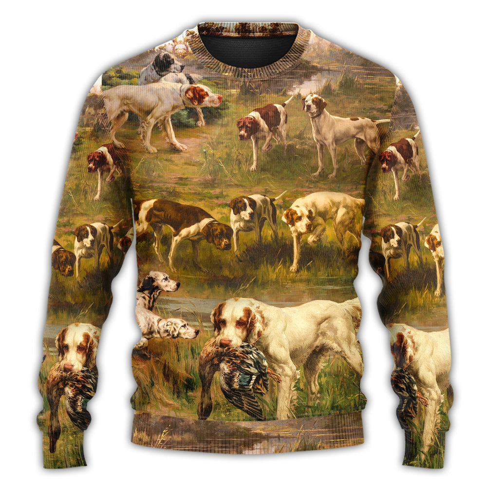 Hunting Dog And Duck Sweater For Playful Everyday Outfits Travel And Comfortable Daily Wear