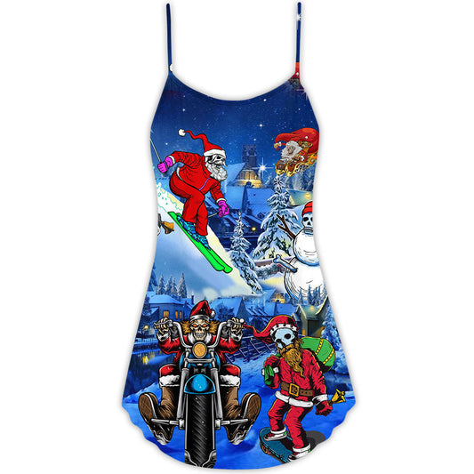 Christmas Skull Holiday Theme – Women's Summer Sleeveless V-Neck Camisole Dress