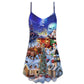 Christmas Santa And Reindeer Gifts V-Neck Sleeveless Cami Dress For Summer Events And Comfortable Everyday Style