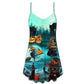 Halloween Black Cat Pumpkin Scary Style V-Neck Sleeveless Cami Dress For Vacations And Casual Warm Weather Wear