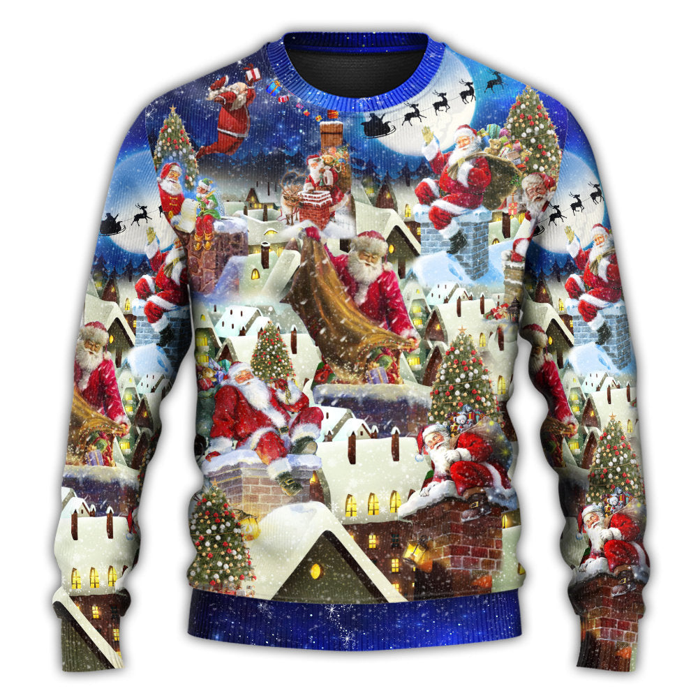 Christmas Rooftop Santa Busy Night Sweater For Winter Celebrations Family Events And Relaxed Seasonal Styling
